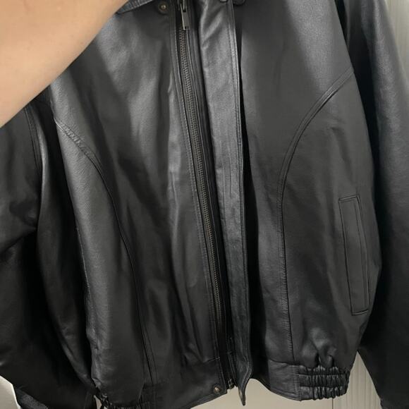 Vintage Oscar Piel Jacket Mens XL Black Leather Bomber Quilted Lined Classic - Picture 4 of 11